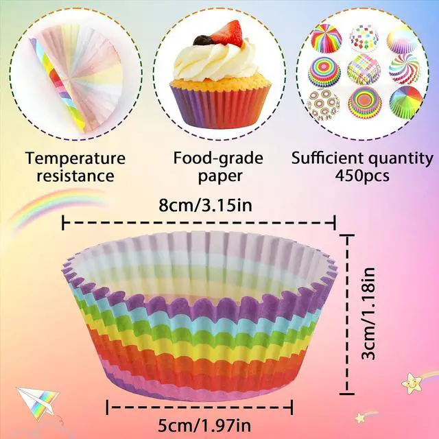 Alt view image 2 of 7 - SANNIX 450pcs Rainbow Cupcake Liners, Colorful Baking Cups Cupcake Wrappers