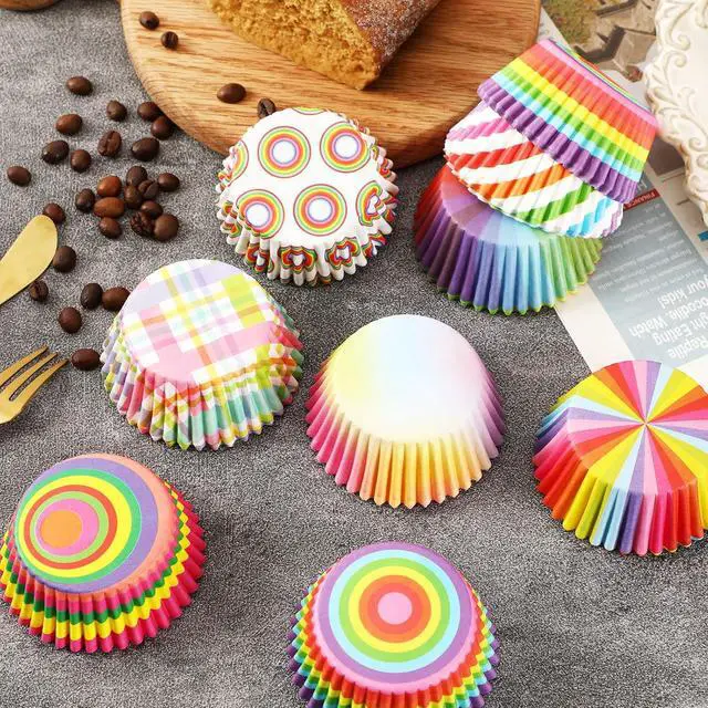 Alt view image 3 of 7 - SANNIX 450pcs Rainbow Cupcake Liners, Colorful Baking Cups Cupcake Wrappers