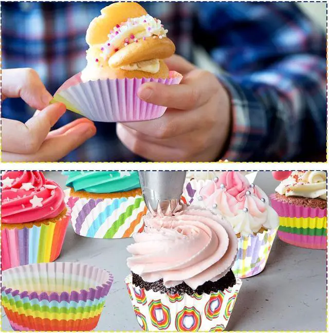 Alt view image 4 of 7 - SANNIX 450pcs Rainbow Cupcake Liners, Colorful Baking Cups Cupcake Wrappers