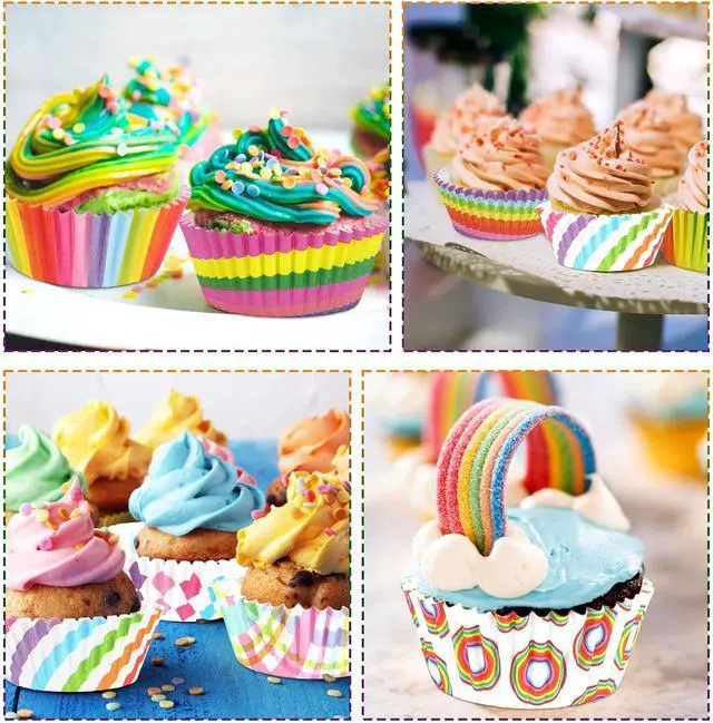Alt view image 5 of 7 - SANNIX 450pcs Rainbow Cupcake Liners, Colorful Baking Cups Cupcake Wrappers