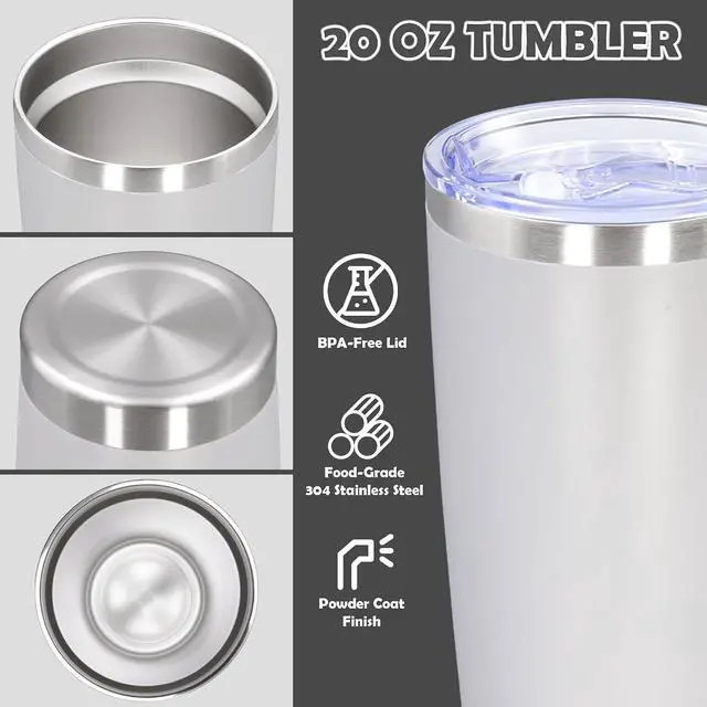 Alt view image 3 of 7 - 20oz Tumbler Stainless Steel Tumbler Coffee Tumbler with Lid White, 1P