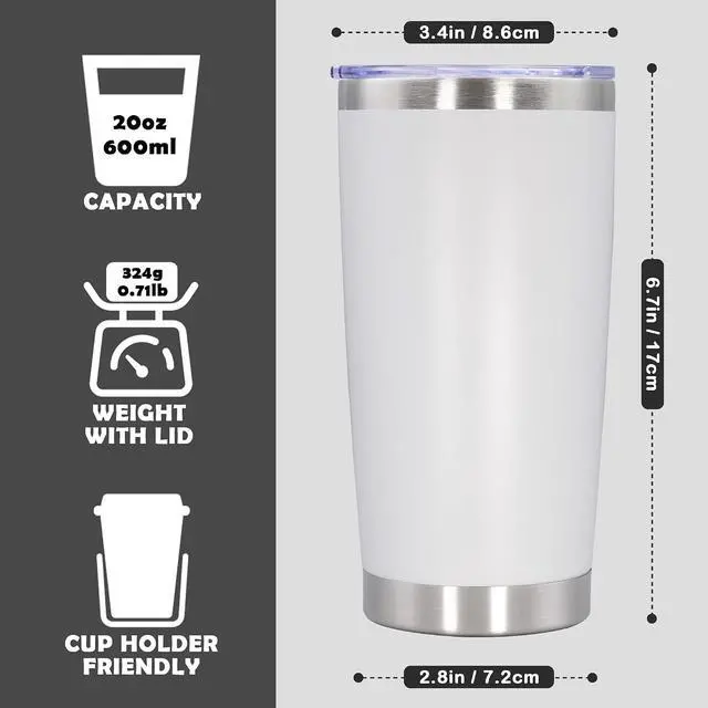 Alt view image 4 of 7 - 20oz Tumbler Stainless Steel Tumbler Coffee Tumbler with Lid White, 1P