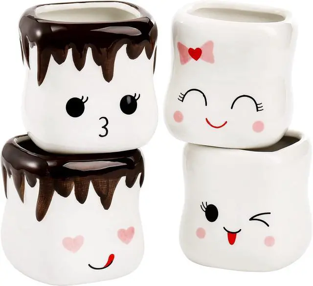 Main image of Hedume 4 Pack Ceramic Hot Chocolate Mugs, Cute Coffee Mug Set, Couple Matching Mugs, Anniversary Christmas Wedding Valentine's Day Gift