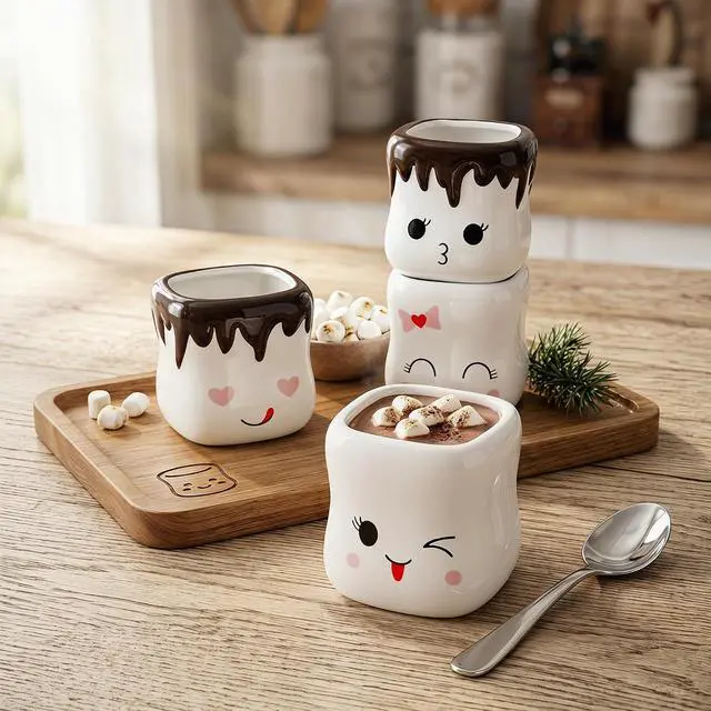 Alt view image 6 of 7 - Hedume 4 Pack Ceramic Hot Chocolate Mugs, Cute Coffee Mug Set, Couple Matching Mugs, Anniversary Christmas Wedding Valentine's Day Gift
