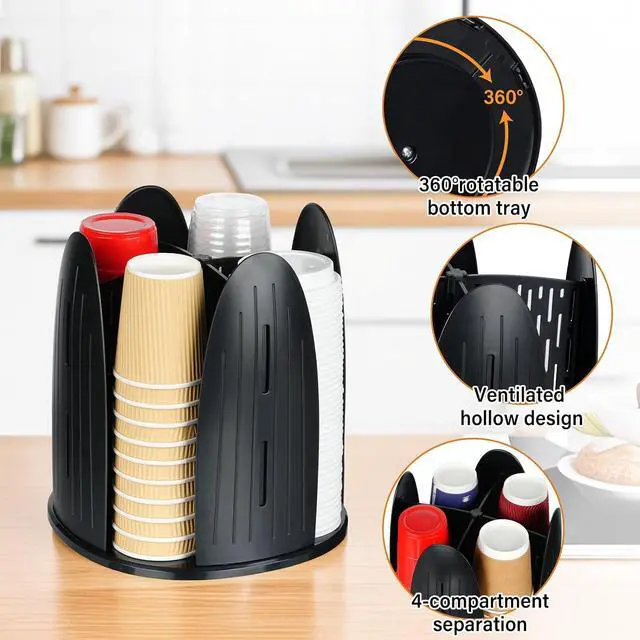 Alt view image 3 of 7 - Rotating Paper Cup Dispenser,Cup Holder with 4 Compartments,