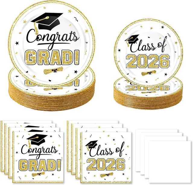 Main image of 2026 Graduation Plates and Napkins Set, Disposable Tableware, Serves 25