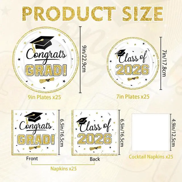 Alt view image 3 of 7 - 2026 Graduation Plates and Napkins Set, Disposable Tableware, Serves 25