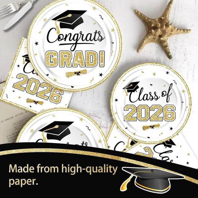 Alt view image 2 of 7 - 2026 Graduation Plates and Napkins Set, Disposable Tableware, Serves 25