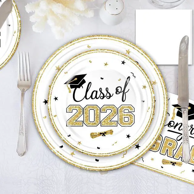 Alt view image 7 of 7 - 2026 Graduation Plates and Napkins Set, Disposable Tableware, Serves 25