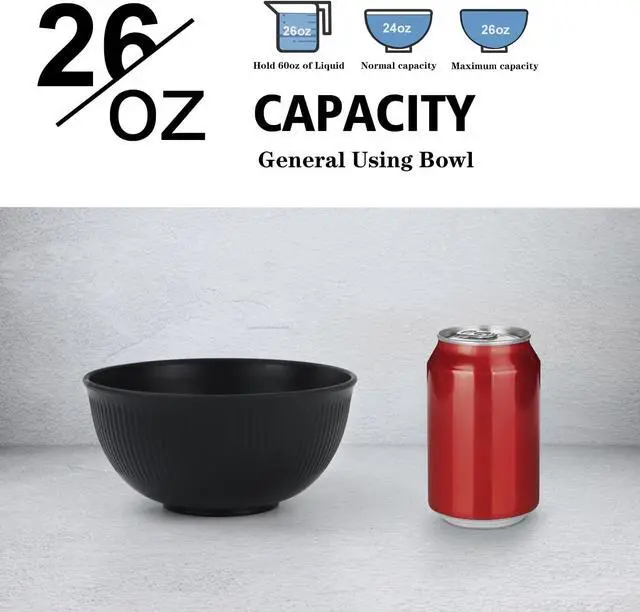Alt view image 3 of 5 - Wrova Wheat Straw Bowls Set of 8, Black Plastic Bowls Reusable 26 OZ