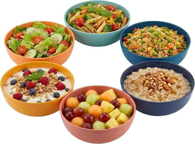 Alt view image 6 of 7 - Plastic Bowls Kitchen Set for Cereals, Fruit, Soup Salad Bowl Set of 6 for Hot Cold Use Durable Non-BPA Plastic Stackable Toddler Bowls Dinnerware Sets for Travel, RV, Camping, Meal Prep