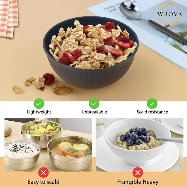Alt view image 4 of 5 - Wrova Wheat Straw Bowls Set of 8, Black Plastic Bowls Reusable 26 OZ