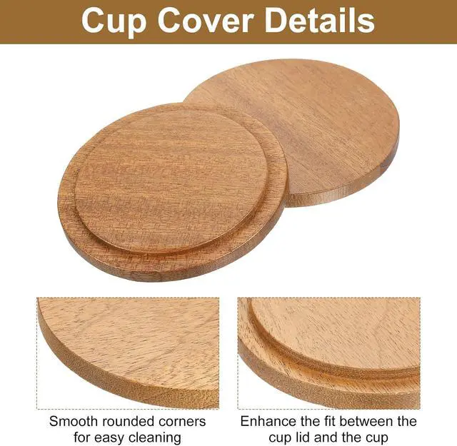 Alt view image 3 of 6 - Uxcell 2PCs Wooden Bamboo Lid - 3.07 Inch Coffee Mug Lids, Tea Cup & Glass Cover, Sealed Lids