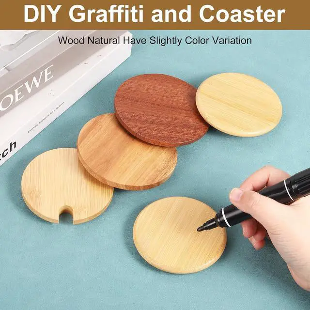 Alt view image 5 of 6 - Uxcell 2PCs Wooden Bamboo Lid - 3.07 Inch Coffee Mug Lids, Tea Cup & Glass Cover, Sealed Lids