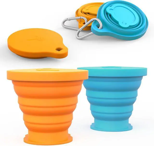 Main image of IYYI Collapsible Cup for Traveling, Silicone Foldable Cup, Camping Mug with Lid, Folding Mug for Camping, Hiking, Outdoors, Travel (2 Pack-Blue-Orange)