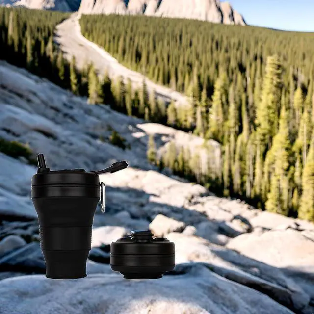 Alt view image 5 of 7 - Silicone Coffee Cup with Straw lid Collapsible Cups for Traveling 20oz Lightweight Folding Water Mug for Picnic Hicking Camping Climbing (Black)
