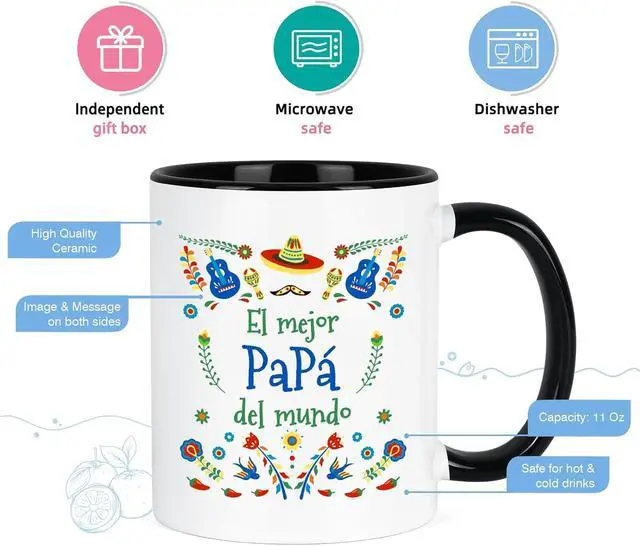 Alt view image 5 of 7 - YHRJWN Papa Gifts - El Mejor Papa Del Mundo Coffee Mug, regalos para el día del padre, Father's Day Birthday Gift for Dad from Daughter or Son, 11 Oz