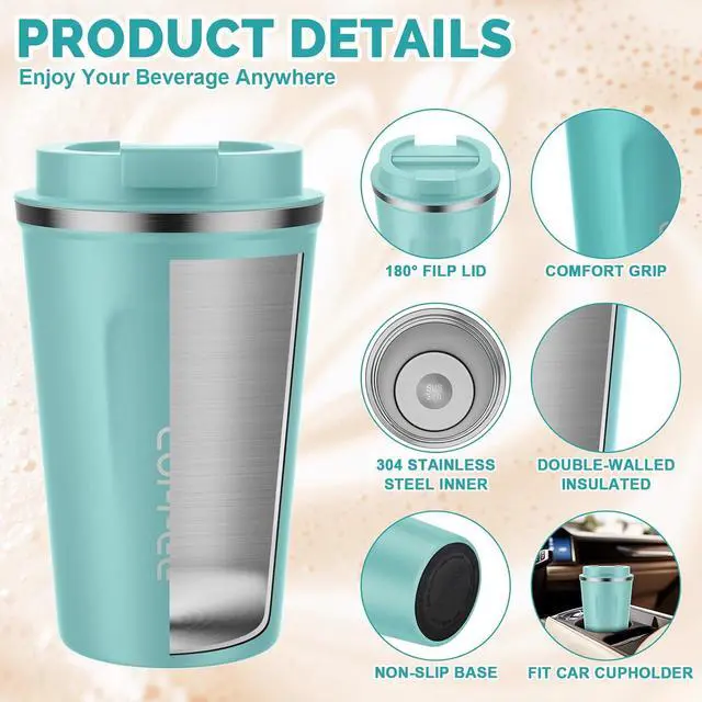 Alt view image 5 of 7 - CS COSDDI 12 oz Coffee mug - Stainless Steel Coffee Cup with Leakproof Lid