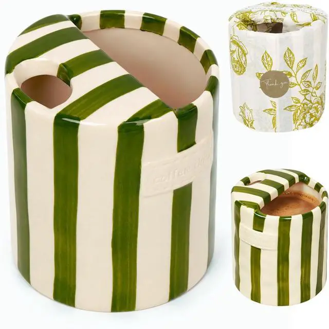 Main image of Coffee Mug Espresso Cup 10oz Ceramic Coffee Mugs Porcelain Coffee Cup Hand-Painted Striped Art Multiple Use for Kitchen, Dining-Green