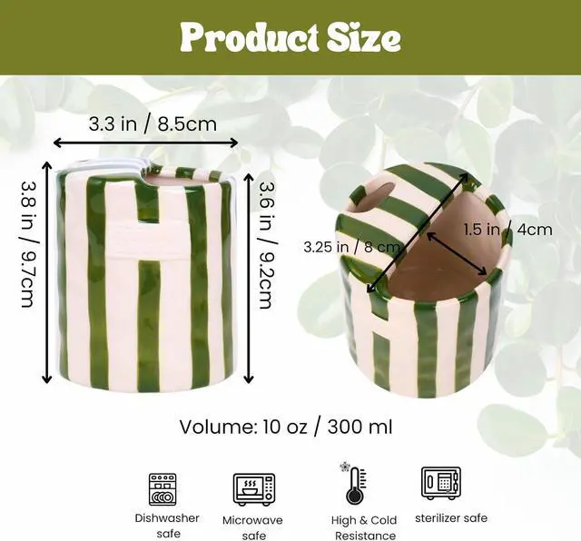 Alt view image 2 of 6 - Coffee Mug Espresso Cup 10oz Ceramic Coffee Mugs Porcelain Coffee Cup Hand-Painted Striped Art Multiple Use for Kitchen, Dining-Green
