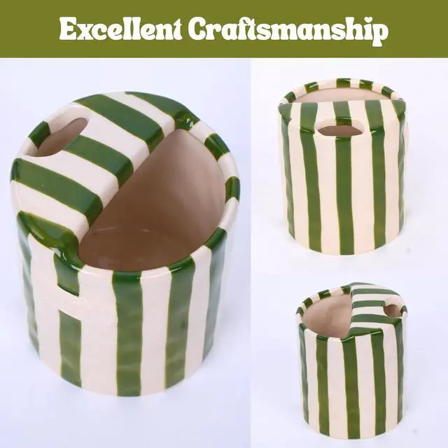 Alt view image 3 of 6 - Coffee Mug Espresso Cup 10oz Ceramic Coffee Mugs Porcelain Coffee Cup Hand-Painted Striped Art Multiple Use for Kitchen, Dining-Green