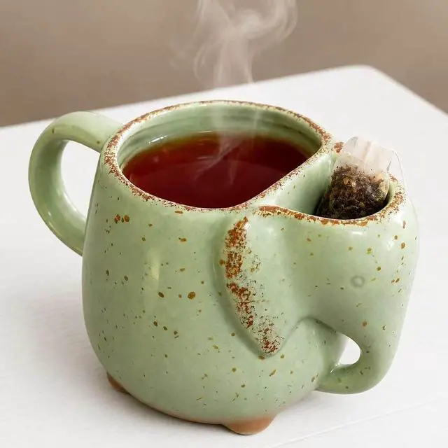 Main image of Elephant Mugs for Tea Lover Women Ceramic 15 oz Green