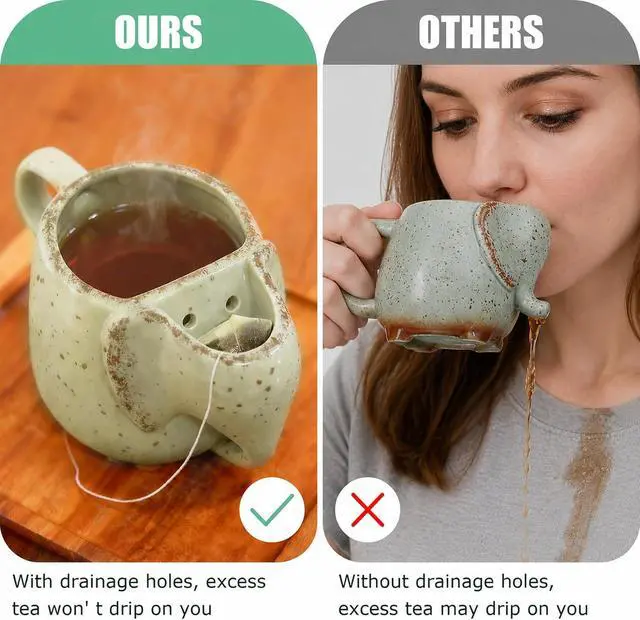 Alt view image 2 of 6 - Elephant Mugs for Tea Lover Women Ceramic 15 oz Green