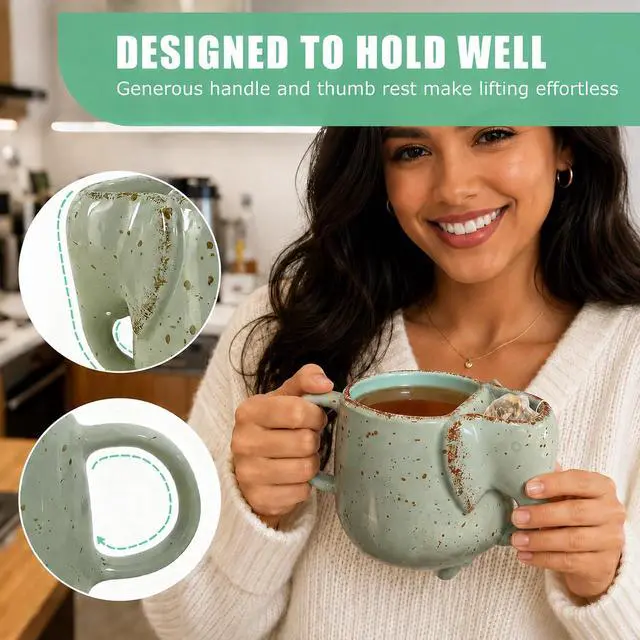 Alt view image 5 of 6 - Elephant Mugs for Tea Lover Women Ceramic 15 oz Green