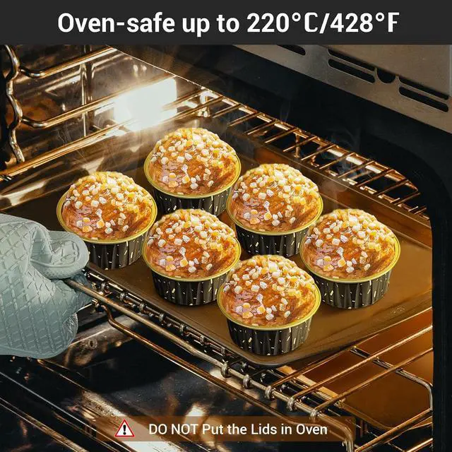 Alt view image 5 of 7 - EUSOAR Foil Ramekins with Lids, Black 25Packs 5oz Disposable Baking Cups Foil Liner Cupcake Container, Dessert Cheesecake Pan Creme Brulee Cupcake Containers for Catering Gathering Club Wedding Party