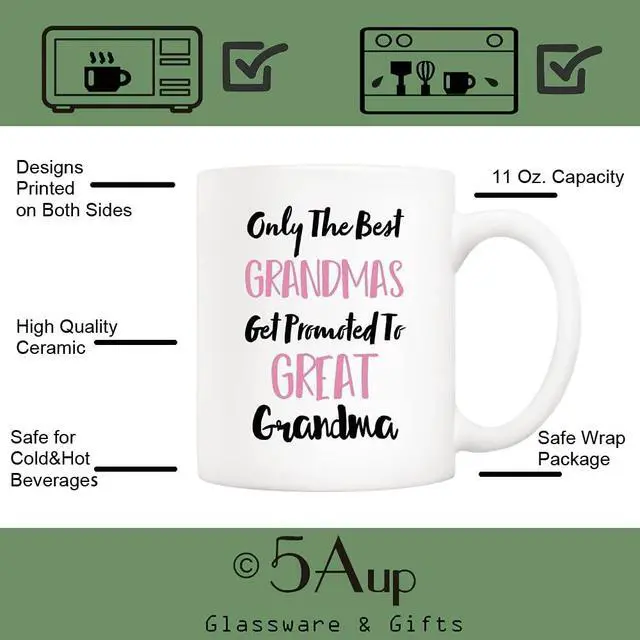 Alt view image 3 of 4 - 5Aup Mothers Day Great Grandma Mug from Granddaughter Grandson, Only The Best Grandpms Get Promoted To Great Grandma Coffee Cup for Grandmother 11 Oz