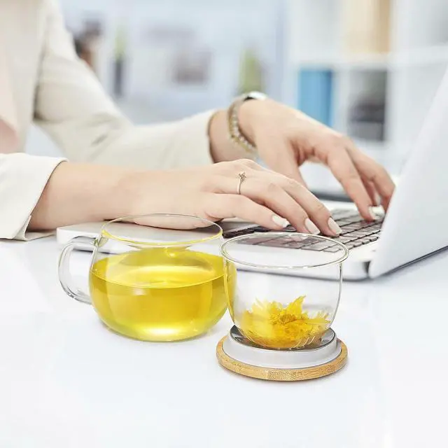Alt view image 2 of 7 - 13oz Clear Glass Tea Mug with Filter and Lid for Blooming & Loose Leaf Tea