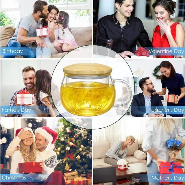 Alt view image 4 of 7 - 13oz Clear Glass Tea Mug with Filter and Lid for Blooming & Loose Leaf Tea
