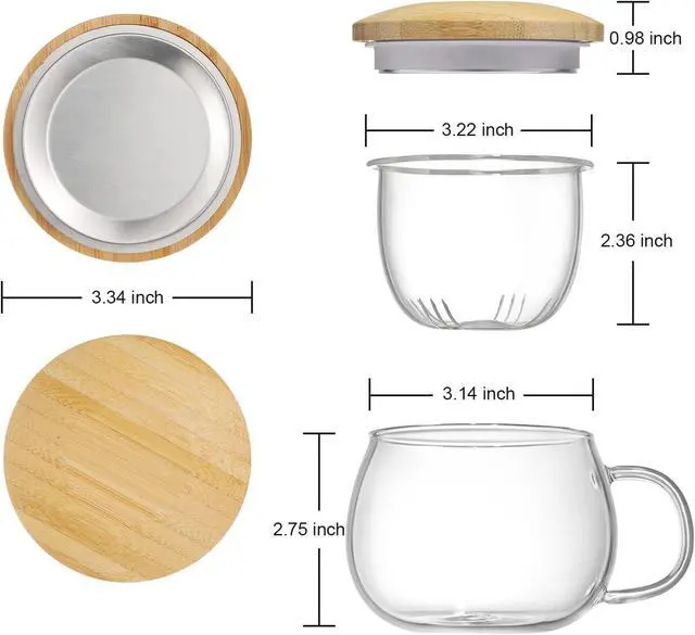 Alt view image 7 of 7 - 13oz Clear Glass Tea Mug with Filter and Lid for Blooming & Loose Leaf Tea