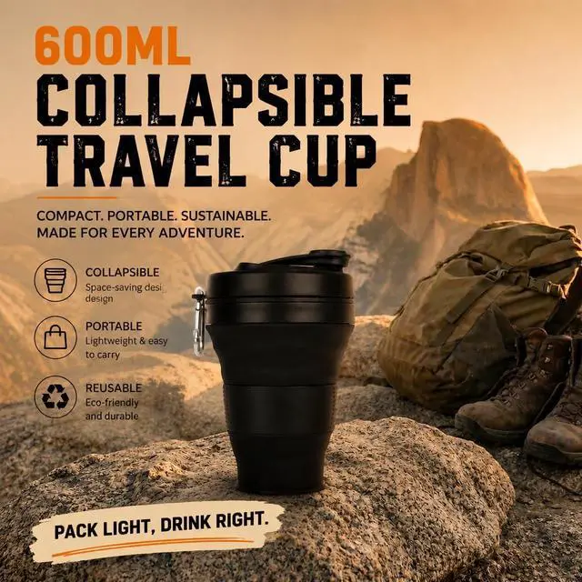Alt view image 4 of 7 - Silicone Coffee Cup with Straw lid Collapsible Cups for Traveling 20oz Lightweight Folding Water Mug for Picnic Hicking Camping Climbing (Black)