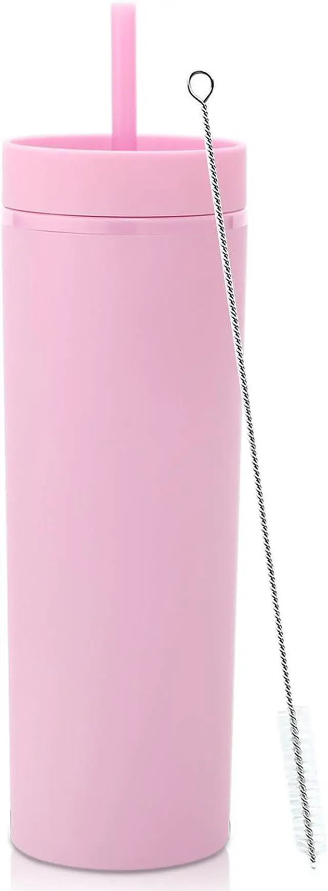 Main image of Volhoply 20oz Plastic Skinny Tumbler,Double Wall Tumblers with Lid and Straw,Reusable Travel Iced Coffee Mug,BPA Free Matte Acrylic Water Cups With Straw for Parties,DIY Gifts(Pink, 1 Set