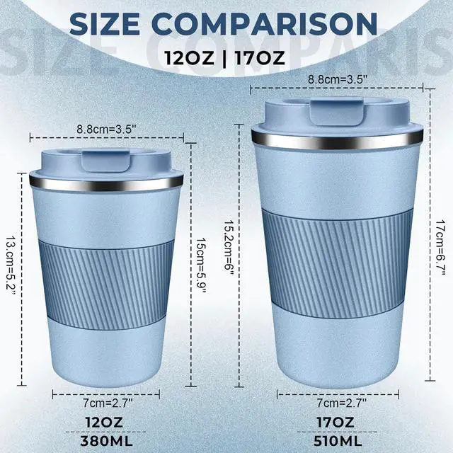 Alt view image 2 of 7 - Insulated Coffee Tumbler 12 oz, Stainless Steel Coffee Mug with Lids, Travel Coffee Mug Leak Proof, Double Wall Vacuum Insulated Reusable Coffee Cup, Keep Drinks Hot and Cold (Sky Blue, 12 Ounces)