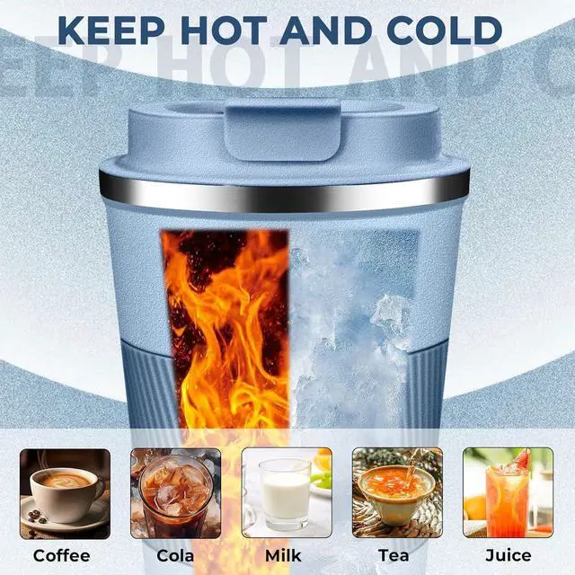Alt view image 5 of 7 - Insulated Coffee Tumbler 12 oz, Stainless Steel Coffee Mug with Lids, Travel Coffee Mug Leak Proof, Double Wall Vacuum Insulated Reusable Coffee Cup, Keep Drinks Hot and Cold (Sky Blue, 12 Ounces)