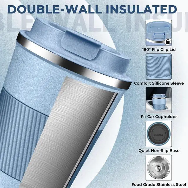 Alt view image 4 of 7 - Insulated Coffee Tumbler 12 oz, Stainless Steel Coffee Mug with Lids, Travel Coffee Mug Leak Proof, Double Wall Vacuum Insulated Reusable Coffee Cup, Keep Drinks Hot and Cold (Sky Blue, 12 Ounces)