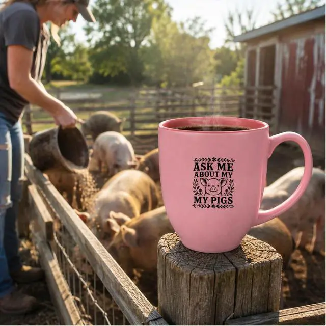 Alt view image 4 of 7 - 'Ask Me About My Pigs' Ceramic Coffee Mug, 16oz, Dishwasher Safe