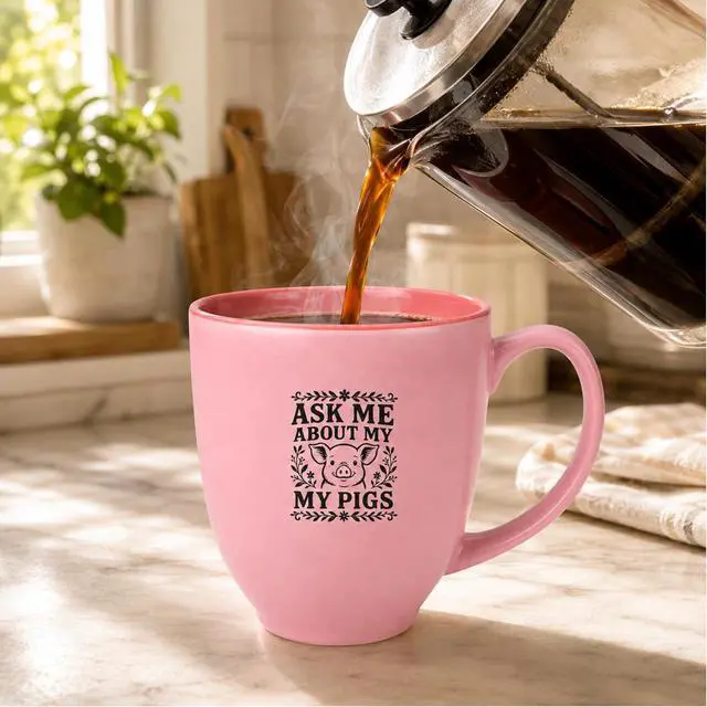 Alt view image 6 of 7 - 'Ask Me About My Pigs' Ceramic Coffee Mug, 16oz, Dishwasher Safe