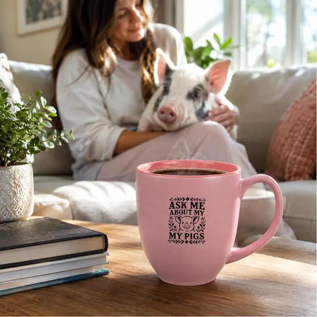 Alt view image 5 of 7 - 'Ask Me About My Pigs' Ceramic Coffee Mug, 16oz, Dishwasher Safe