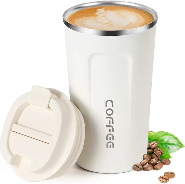 Main image of 17oz (510ml) Vacuum Insulated Coffee Travel Mug, Leak proof Double Wall Stainless Steel Reusable Cup with Lid, Thermal Tumbler for Hot and Cold Drinks, Matte Texture White