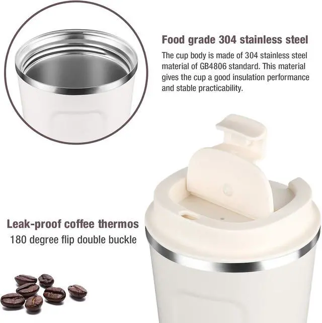 Alt view image 3 of 7 - 17oz (510ml) Vacuum Insulated Coffee Travel Mug, Leak proof Double Wall Stainless Steel Reusable Cup with Lid, Thermal Tumbler for Hot and Cold Drinks, Matte Texture White