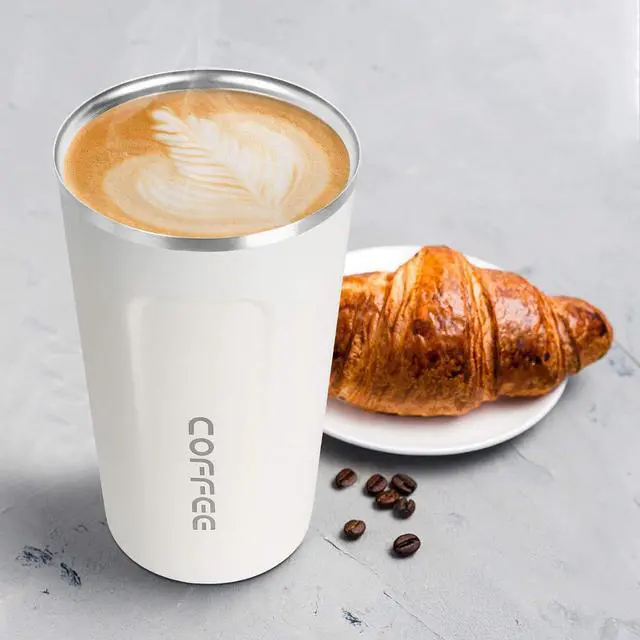 Alt view image 5 of 7 - 17oz (510ml) Vacuum Insulated Coffee Travel Mug, Leak proof Double Wall Stainless Steel Reusable Cup with Lid, Thermal Tumbler for Hot and Cold Drinks, Matte Texture White
