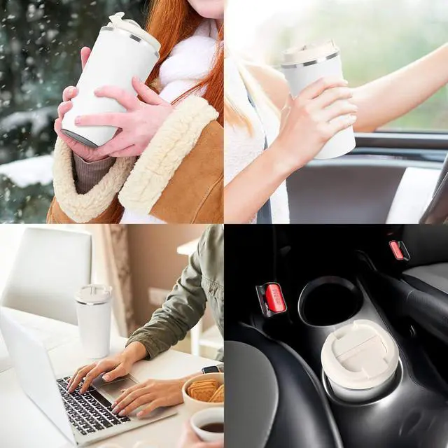 Alt view image 7 of 7 - 17oz (510ml) Vacuum Insulated Coffee Travel Mug, Leak proof Double Wall Stainless Steel Reusable Cup with Lid, Thermal Tumbler for Hot and Cold Drinks, Matte Texture White