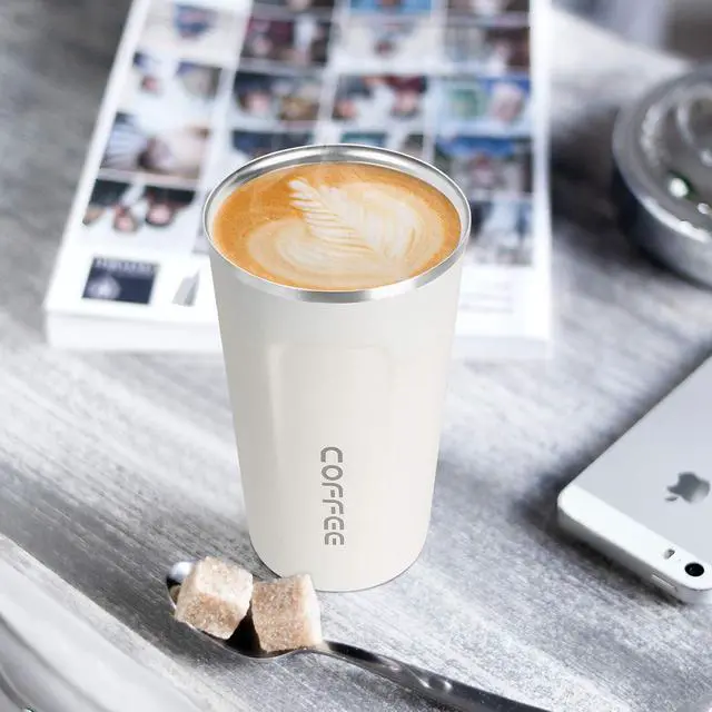 Alt view image 6 of 7 - 17oz (510ml) Vacuum Insulated Coffee Travel Mug, Leak proof Double Wall Stainless Steel Reusable Cup with Lid, Thermal Tumbler for Hot and Cold Drinks, Matte Texture White