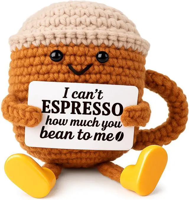 Main image of Birthday Gift for Her Him Women Men Girlfriend Boyfriend, Positive Crochet Espresso Cup, Cute Small Coffee Lover Gift for Best Friend Couple Wife Husband Mom