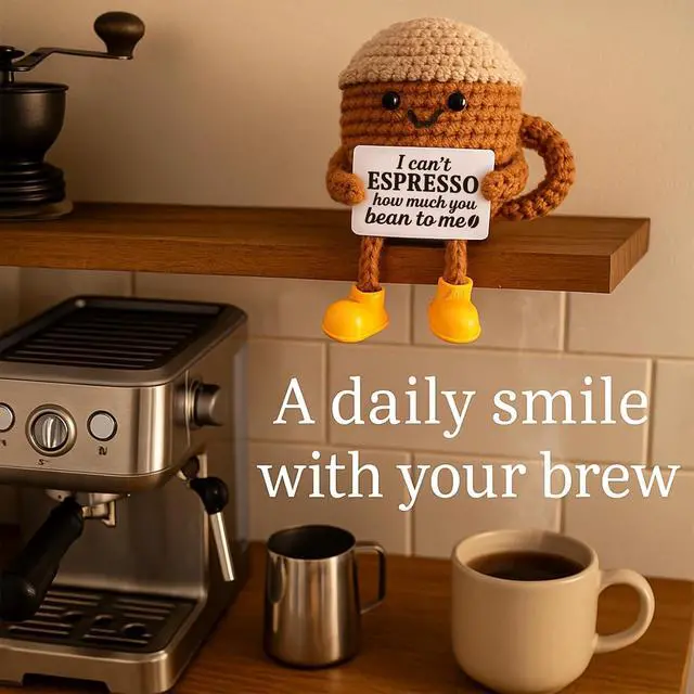 Alt view image 2 of 7 - Birthday Gift for Her Him Women Men Girlfriend Boyfriend, Positive Crochet Espresso Cup, Cute Small Coffee Lover Gift for Best Friend Couple Wife Husband Mom