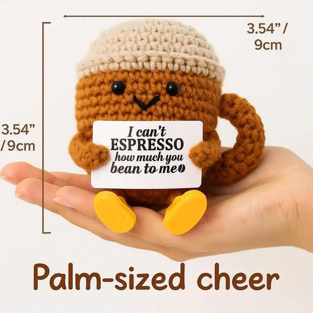 Alt view image 4 of 7 - Birthday Gift for Her Him Women Men Girlfriend Boyfriend, Positive Crochet Espresso Cup, Cute Small Coffee Lover Gift for Best Friend Couple Wife Husband Mom