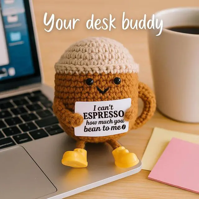 Alt view image 3 of 7 - Birthday Gift for Her Him Women Men Girlfriend Boyfriend, Positive Crochet Espresso Cup, Cute Small Coffee Lover Gift for Best Friend Couple Wife Husband Mom